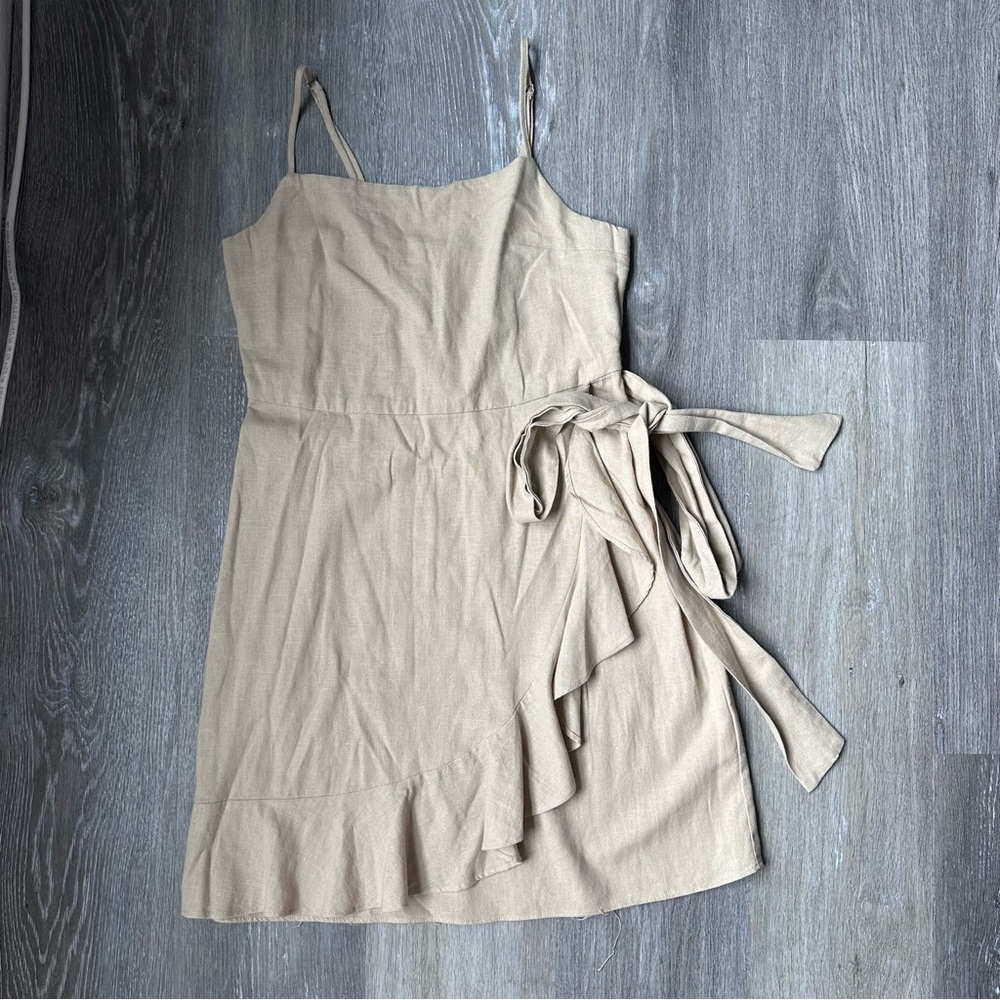 Beige Linen-Blend Wrap Dress – Size S